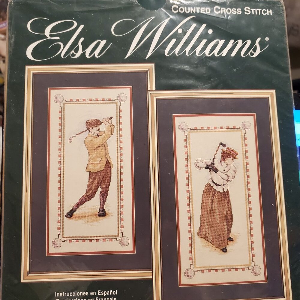 VTG Elsa Williams Counted Cross Stitch Kit "A Good Walk" Golfers Arnie Fisk Art